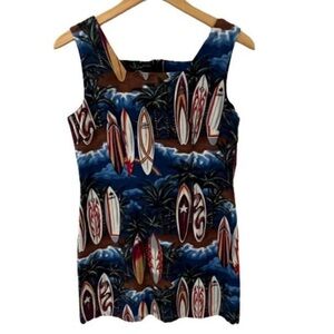 Shannon Marie Hawaiian Surfboard Print Dress, Made in Hawaii, Size L